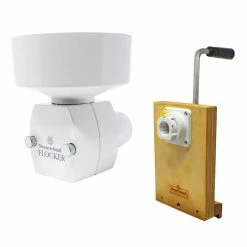 New ❤️ Family Grain Mill Hand Drive Unit & Grain Flaker Attachment White & Wood 💯