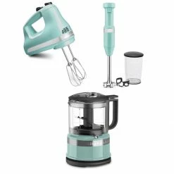 Discount 🔔 KitchenAid Aqua Sky Small Appliances Set | Mini Food Processor, Blender & Hand Mixer Green 👍