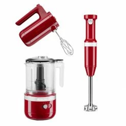 Best Sale ✨ KitchenAid Empire Red Cordless Small Appliances Set | Hand Mixer, Hand Blender & Food Chopper Red ⌛